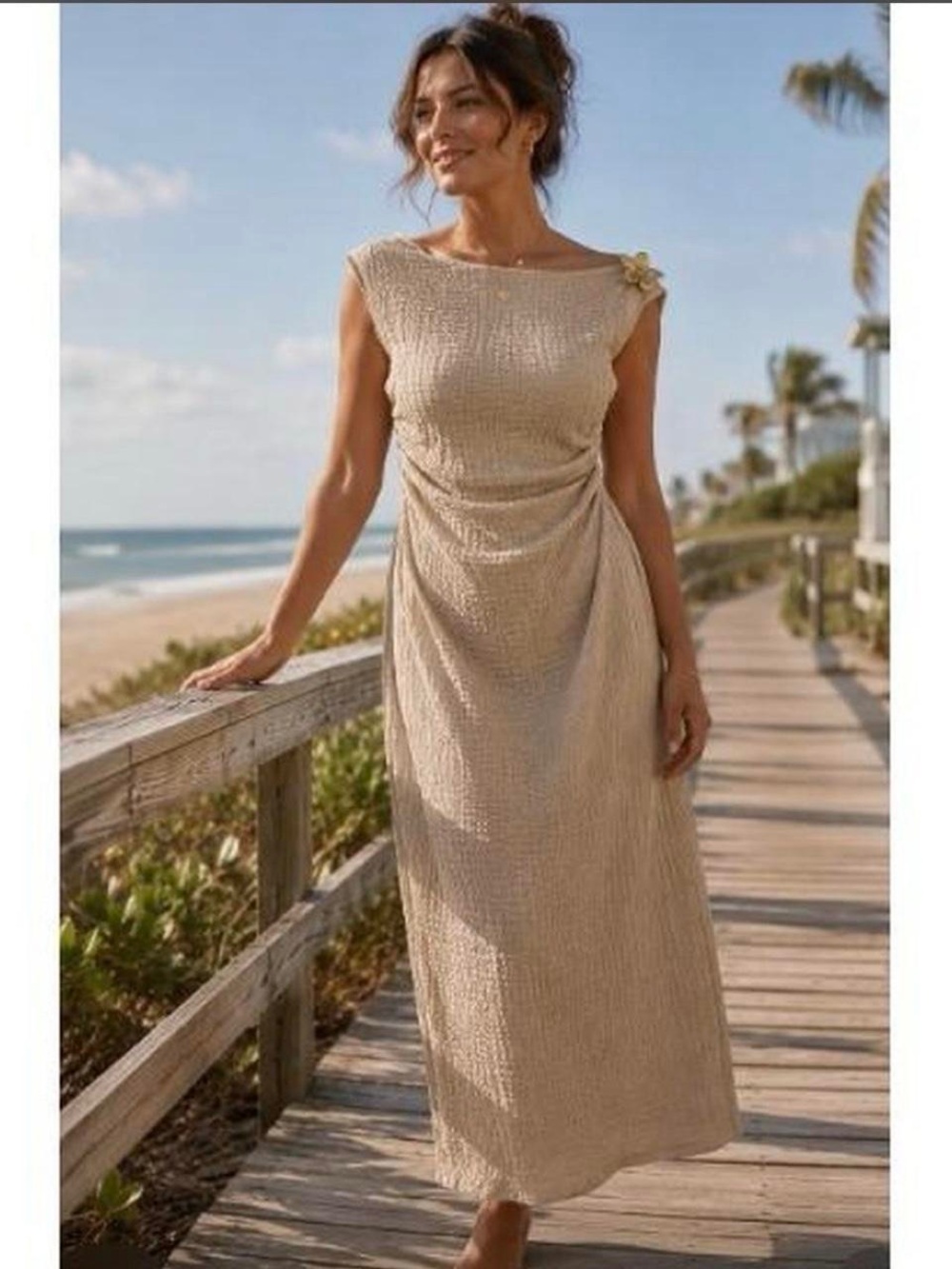 XL Beige ruched Maxi Dress
